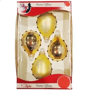 4 NWT Glass Christmas by Krebs Aztec Gold Tear Drop Glitter Ornaments